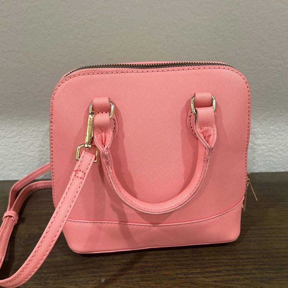 Pink Saffiano Mini Dome Crossbody Bag – Gold Hardware